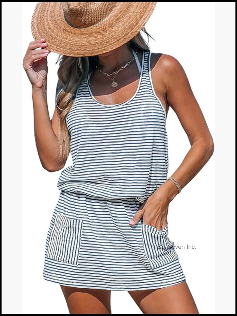 Racerback Sleeveless Beach Cover Up Dress With Side Pockets